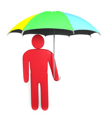 Abstract man stands with multicolored umbrella