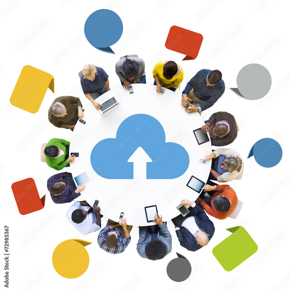 Fototapete Group of People Using Digital Devices in Cloud Computing