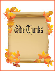 Give Thanks Vintage Paper Scroll with Autumn Leaves