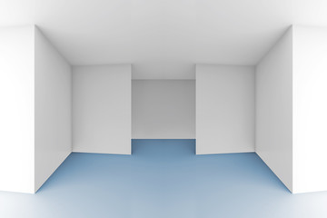 Empty room interior with white walls and blue floor
