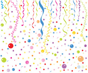 Colorful small balloons, confetti and ribbon vector wallpaper