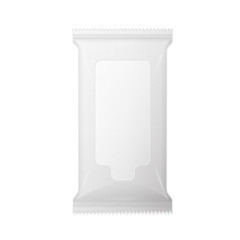 White wet wipes package with flap isolated on white background.