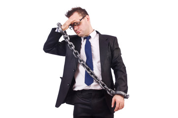 Businessman with chain isolated on the white