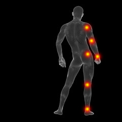 3D wireframe anatomy with pain