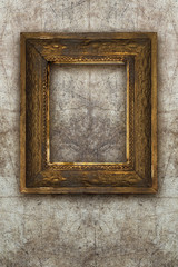 old picture frame wood isolated on ruined wall effect background