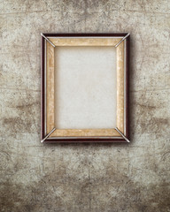 old picture frame  wood isolated on ruined wall effect backgroun