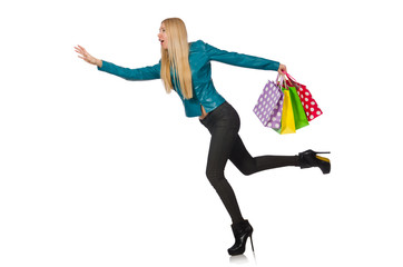 Fototapeta premium Woman with shopping bags isolated on white