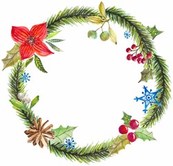 Green christmas wreath with decorations