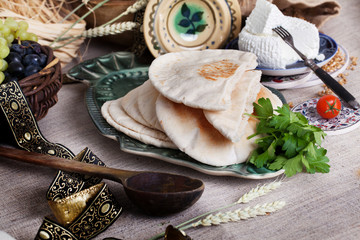 thick pita bread in a still life Israeli style