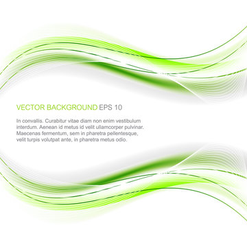Abstract vector white background with green waves