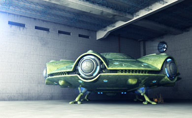 Area 51.UFO is in a hangar