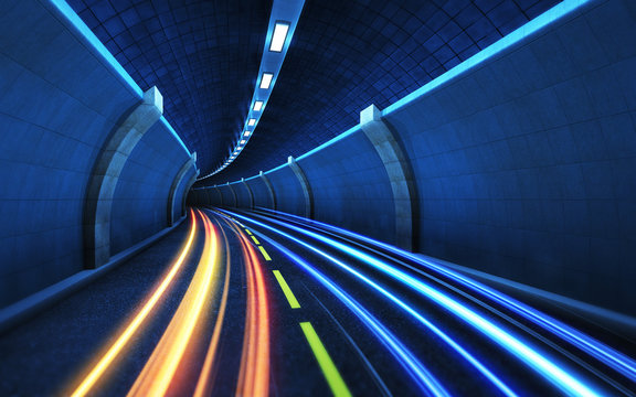 Fototapeta Light strips in the tunnel.