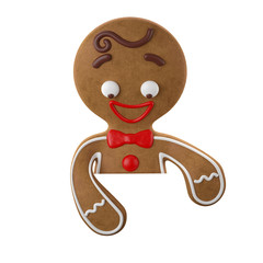 Obraz premium Funny 3d christmas decoration icon, gingerbread cartoon character isolated on white background