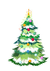 Christmas tree with colored balls on a white background