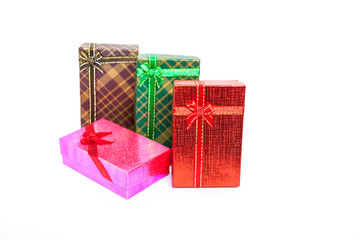 colorful gifts box on white.