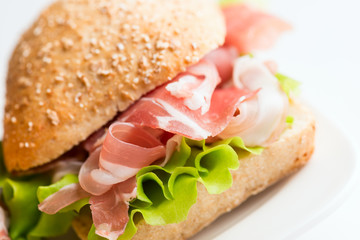 Prosciutto sandwich angled view