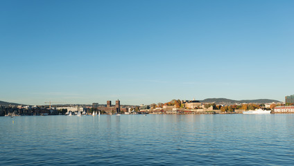 Fototapeta na wymiar Oslo harbour with copy space panoramic