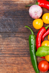 Food ingredients on table closeup shot with copy space