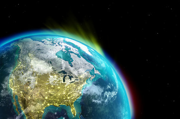 North America continent with city lights from outer space