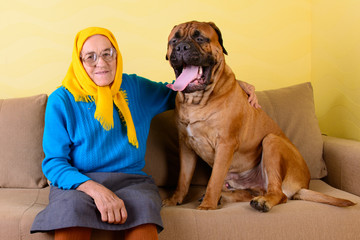 senior woman with big dog