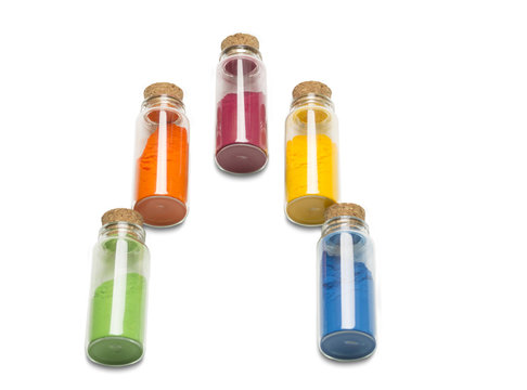 Raw colored powder filed glass bottles