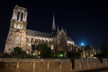 Fototapeta na wymiar Night view on illuminated Notre Dame cathedral in Paris