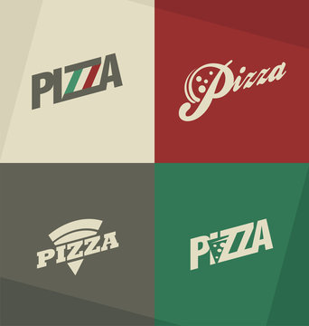 Pizza icons, labels, logos, symbols