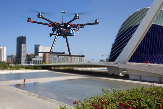 Dlying drone in the skies of Valencia