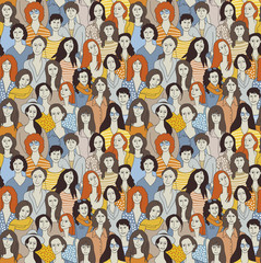 Obraz premium Big group woman seamless pattern