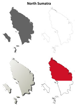 North Sumatra blank outline map set