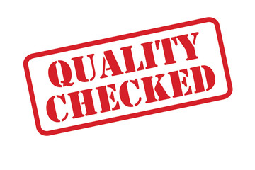 QUALITY CHECKED red rubber stamp vector over a white background.