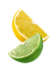 Lime and lemon slices isolated on white background