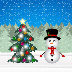 snowman and Christmas tree decorations