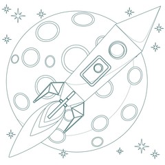 Rocket in sky with moon background loop