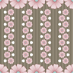 Pattern with flowers stripes and white dots