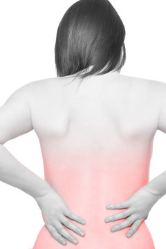 Rücken leiden - schwarz weiß, isoliert mit roter Markierung