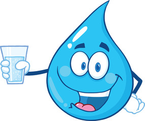 Water Drop Character Holding A Water Glass
