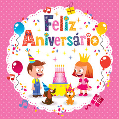 Feliz Aniversario Brazilian Portuguese Happy Birthday kids card