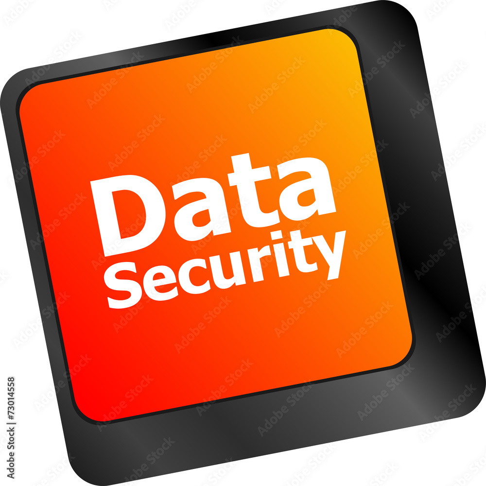 Poster data security word with icon on keyboard button