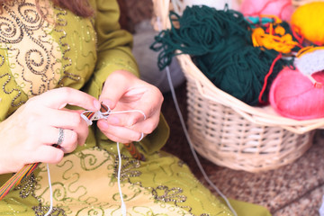 woman hands knitting