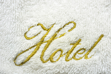 hotel details, word text embroidery on fabric