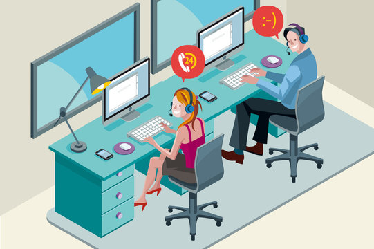 Call Center Team with Headset