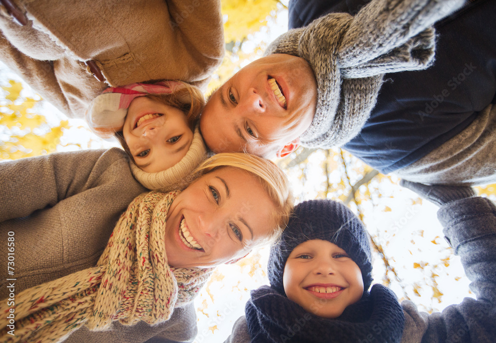 Poster happy family in autumn park