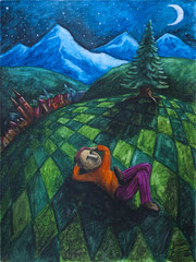 Man lying on the grass and watch the starry sky © tomasz wisniewski
