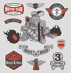 Hot rod engine motor graphic set