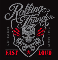 Fototapeta premium Motor skull and pistons crest graphic