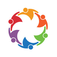 Team work people group of 6 in a circle logo