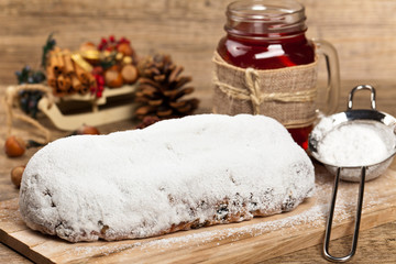 Traditional German Christmas cake. Stollen