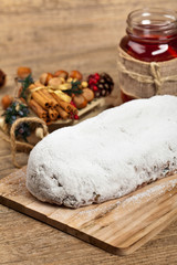 Traditional German Christmas cake. Stollen