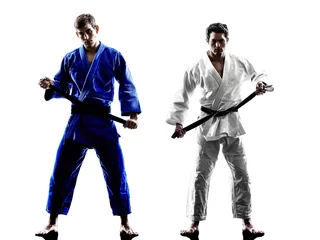 Crédence de cuisine en verre imprimé Arts martiaux judokas fighters fighting men silhouette